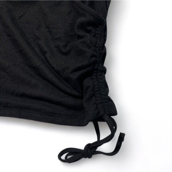 Crave Fame Ruched Knit V-Neck Wrap Top With Drawstrings In Black For Juniors' - Picture 9 of 9